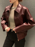 Fashion Trench Leather Jacket Women Streetwear Moto Biker Zipper Leather Jacket Casual High Street Cropped Leather