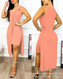 Elegant Asymmetrical Women's Split Dress Sleeveless Sexy Bodycon Party Night Vestidos Summer Dresses for Woman