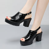 Mouth Patent Leather Crocodile High Heel Sandals Summer White Wedding Shoes Waterproof Table Thick Cheongsam Walking Shoes Coarse Heel Women's