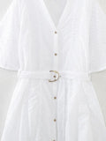 New Hollowed-Out Embroidery With Belt Mini Dress