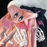 Devil Embroidery Hoodies Women Japanese Sweet Streetwear Cartoon Loose Sweatshirt Couple Zip Up Hoodie Goth Y2k