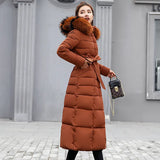 Cotton-Padded Clothes Women 2024 Winter New Korean Version Long Knee Down Cotton-Padded Jacket Women Big Wool Collar Slim And Thick Cotton-Padded Jacket Women-Outfit