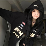 Vintage Embroidery Drawstring Oversized HoodieOutfit