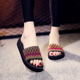 women Bohemia Floral Beach Sandals Striped bow Slippers Flip Flops For Women Summer slippers 3CM High heel