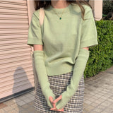 2022 Spring autumn Korean Style Knitted Sweater and pullover womens Sweet Girls Outwear Detachable Sleeve