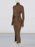 Korean Style Long-Sleeved Dress Women's New Spring 2025 Elegant Japanese And Korean Leisure Half-High Belt
