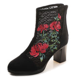 Zingj Boots Ankle Boots Embroidered Cloth Shoes Spring High Heels Velvet Canvas Thick Heel Plus Size Short Leg