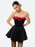 Women's Clothing 2024 New Design Sexy Breast-Wearing Flowers Decorated With Color Dress Temperament Evening Dress