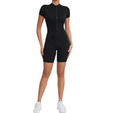 Zingj Half-Zipped Short Sleeve Yoga Onesie Women's Dance Fitness Tight Sports Onesie 60350-Outfit