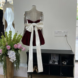 Autumn Romantic Dinner Party Diamond Finishing Waist Ponbo Dress With Big