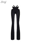 Out Pearls Chain Low Waisted Flare Jeans Slim Aesthetic Retro Denim Sweatpants Streetwear Fashion Harajuku Korean