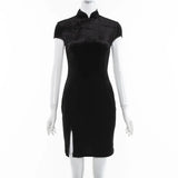 Autumn Women's New Fashion Velvet Short Cheongsam Skirt Under The Fork Bag Hip