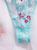 Blue Sheer Floral Lingerie Set- Outfit