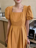 Women Elegant Fashion Puff-Sleeve Midi Dresses Lady One Piece Vintage Female Party Clothes