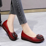 2021 Soft Genuine Leather Flat Shoes Slip On Women Flats with Flowers Ladies Shoes Women Designers