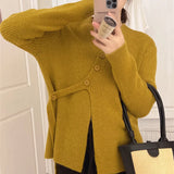 Zingj Version Of Irregular Inclined Buckle Ribbon Knit Cardigan Niche Design Sense Fashion Temperament Sweater Female Daily Commuting