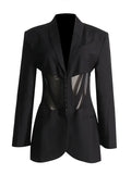 Trend Top 2025 Autumn New See-Through Sexy Mesh Stitching Lapel Suit Jacket