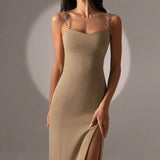 Women's Dresses Chain Strapless Sleeveless Basic Split Knee-Length Bodycon 2022 Summer Sexy Young Style Party Club