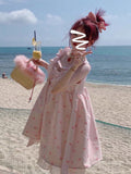 Kawaii Slip Dress Women Pink Ruffles Patchwork Mini Dresses Sweet Preppy Style 2022 Summer Holiday Beach