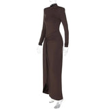 Turtleneck Long Sleeve Wrap Maxi Dress- Outfit