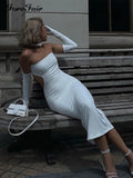 2022 Halter Neck Bodycon Dress Sexy Black Long Sleeve Midi Party Dresses Women Backless White Club Outfits