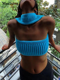 Sexy Knitted Crop Top Women Fashion Halter Strapless Sleeveless Backless Tank Tops Female Elegant Knitwear Cropped