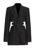 Careful Machine Sexy Wind 2025 Autumn New Hollow Out Waist Show Thin A Button Suit Solid Color Coat