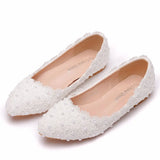 White Lace Flat Shoes Shallow Mouth Single Shoes Women Comfortable Pregnant Women Flats Casual Shoes Women Cotton