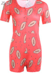 Women Sexy V-Neck Bodycon Bodysuit Casual Printed Button Sleepwear Jumpsuit Shorts Romper Leotard Sexy Ladies Summer Pajamas
