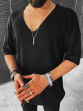 Short Sleeve V-neck Knit Sweater Solid Male Fashion Tops Pullover Streetwear 2021Men Autumn Casual Loose Sweaters