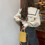 Womens Spring Autumn Elegant Ruffles Sailor Collar Casual Blouses Ladies Kawaii Korean Style Harajuku Female Tops
