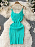 Knitted Summer Women Solid Dress 2023 Slim V Neck Elegant Sexy Vacation Fashion Ladies A Line Midi