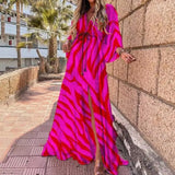 V-neck Beach Cover-up Loose Front Open Belt Kimono High Waist Colorful Kaftan Robe Beachwear Pareos Dress Bathing