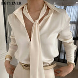 Chic Turn-down Collar Scarf Women Shirts 2021 Spring Summer Ladies Single-breasted Blouses Tops Elegant Female