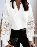 Zingj Hot Style Autumn And Winter New Fashion V Neck Lace Long Sleeve Shirt Shirt Women's