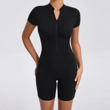 Zingj Half-Zipped Short Sleeve Yoga Onesie Women's Dance Fitness Tight Sports Onesie 60350-Outfit