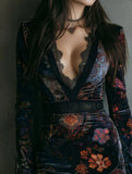 Women's Homewear National Style Retro Fashion Temperament Velvet Print Waist Thin Cheongsam