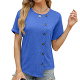 Zingj 2024 New Round Collar Button Irregular Splicing Loose T-Shirt Women-Outfit