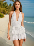 2025 Spring Fashion Sexy Hanging Neck Slicing High-End Sleeveless Solid Color Dress