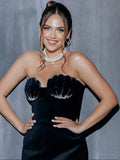 Black Rhinestone Shell Velvet Mini Dress- Outfit