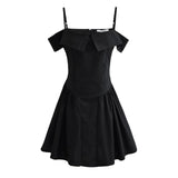 Spring New Sweet One Word Collar Sling Dress Sexy Back Chic Slim Short