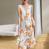 High-End Mulberry Silk Fashion All-Match Comfortable, Simple And Elegant Office Holiday Dyed Flower Suspender Skirt