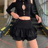 Streetwear Mall Goth Skirt Women Harajuku Y2k E-girl High Waist Bandage Mini Skirt Dark Gothic Punk Emo Alt Club