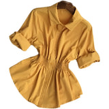 Zingj Clear Color Lapel Tightened Long-Sleeved