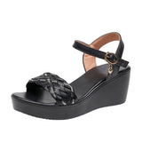 Heel Thick-Soled Sandals Women Summer With A Word With Water Drill Weaving Mother Sandals Soft-Soled Pine Cake Beach