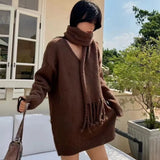 Zingj Send Scarf 2024 Autumn / Winter New Design Sense Loose V-Neck Solid Color Pullover Sweater Top-Outfit