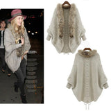 Women Cardigan Soft Fur Collar Batwing Sleeve Sweater Back Tie Up Style Knitted Luxury Female Clothes Warm Lady Coat