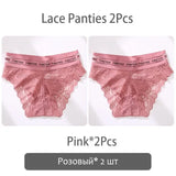 2PCS/Set Lace Women's Panties Sexy Transparent Middle Waist Panties For Women Hollow Out Lingerie Female Pantys