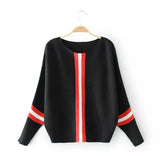 autumn new vertical stripe contrast loose pullover sweater women short bat sleeve