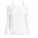 Zingj And Winter New One-Word Shoulder Lace Lace Strap Knit Sweater Female